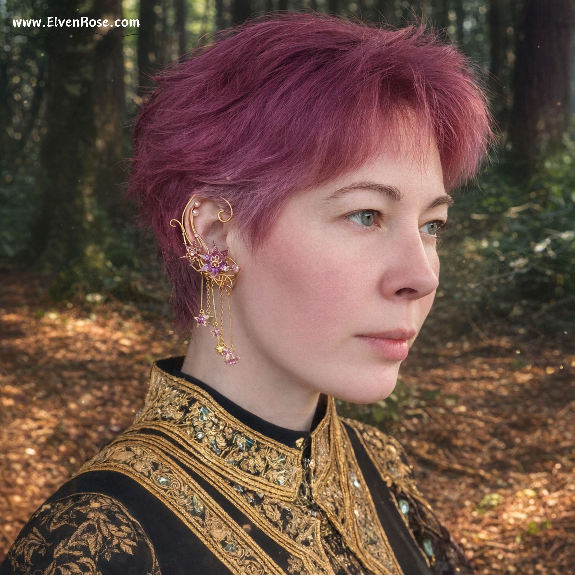 Starlight Bloom Elf Ear Wrap - Elven Rose