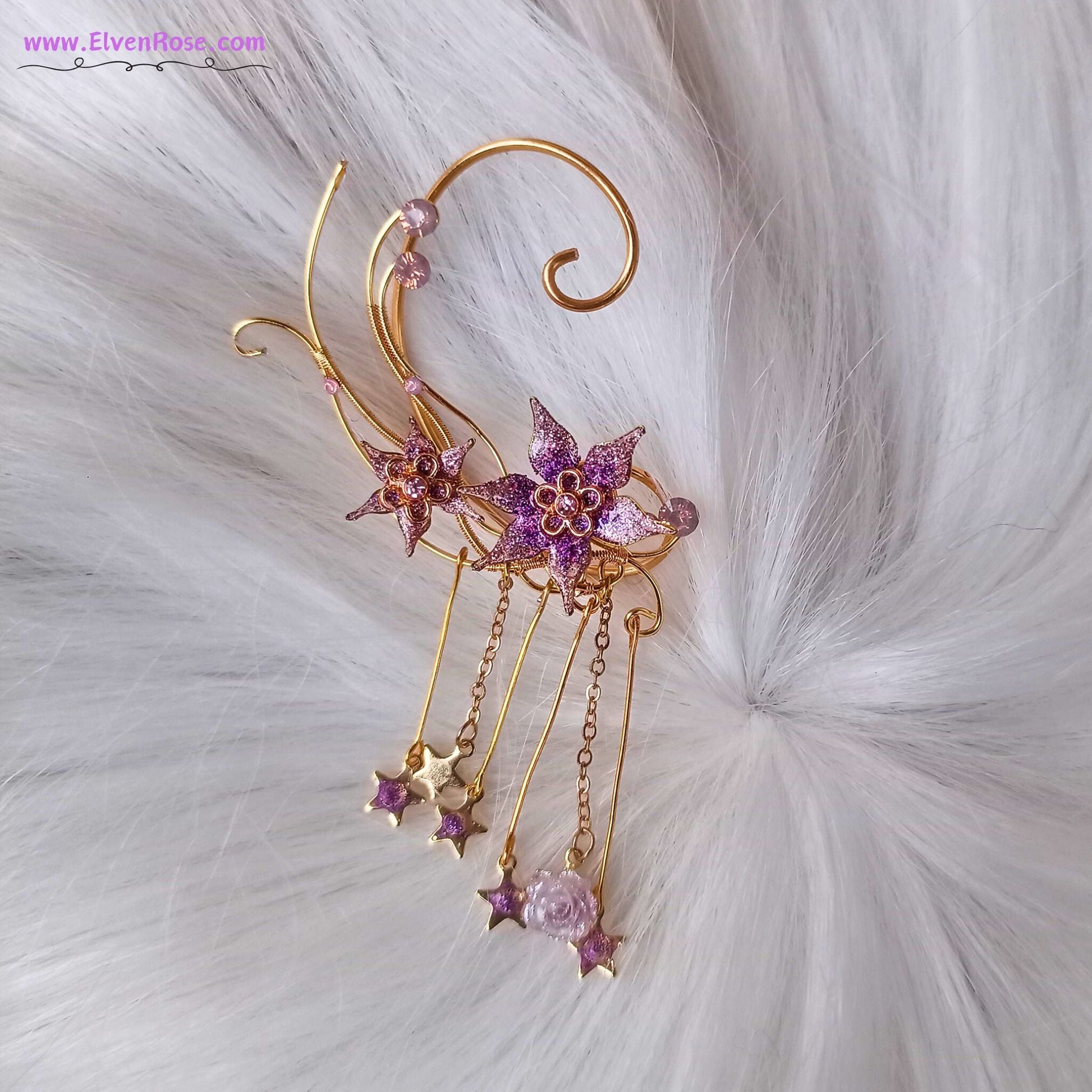Starlight Bloom Elf Ear Wrap - Elven Rose