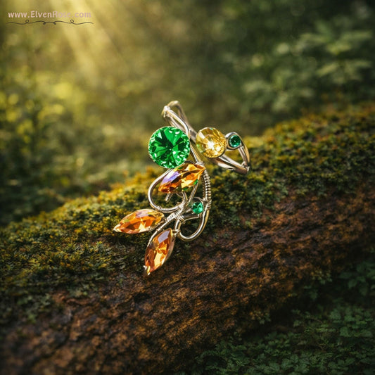 Starlit Fern Adjustable Ring - Elven Rose