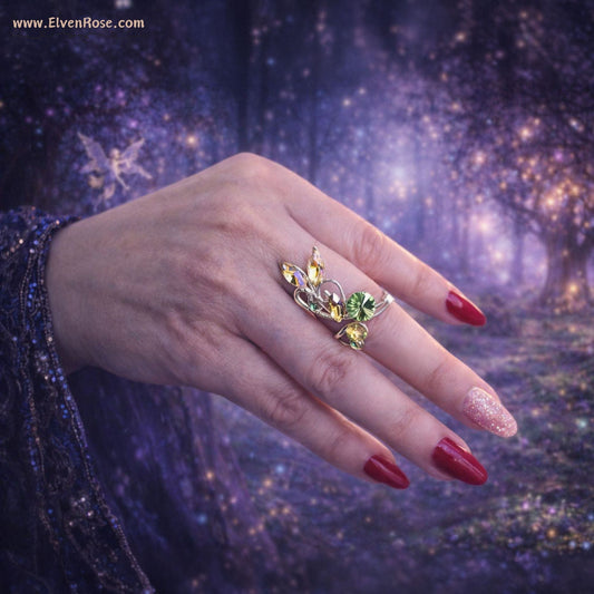 Starlit Fern Adjustable Ring - Elven Rose