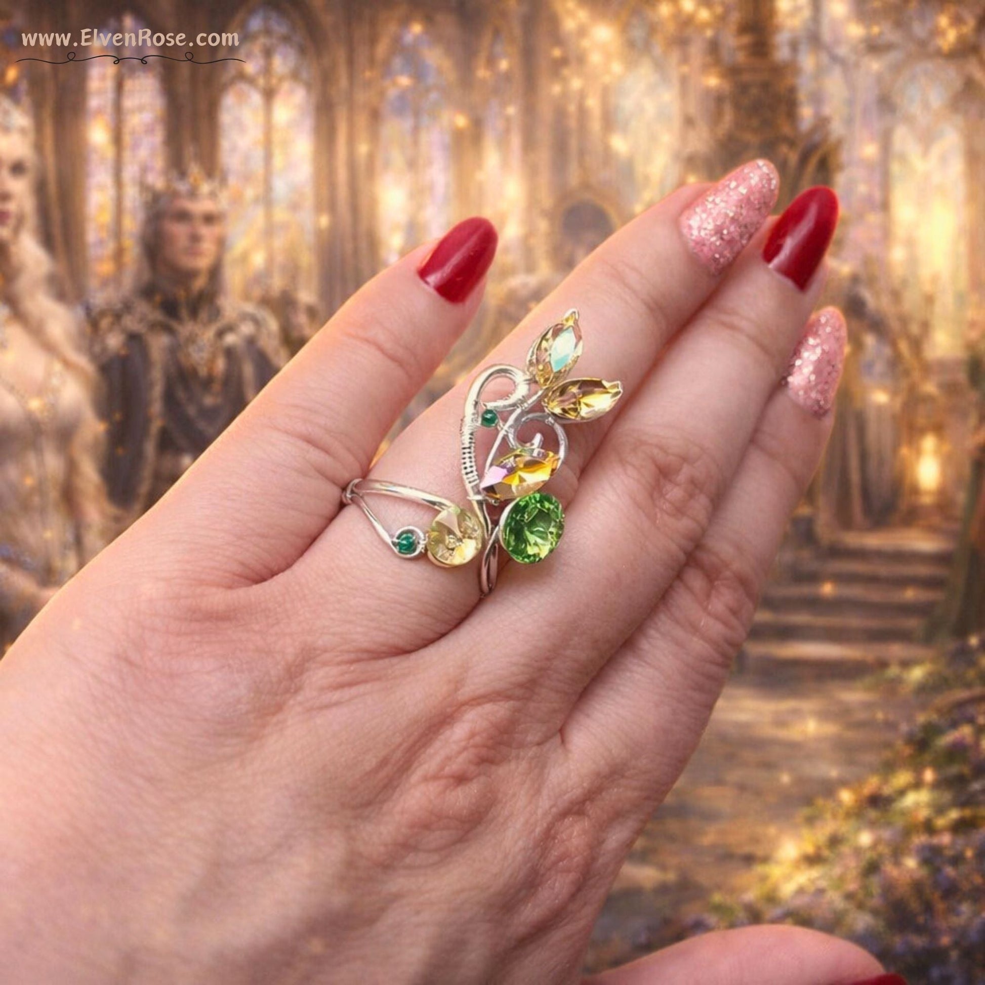 Starlit Fern Adjustable Ring - Elven Rose