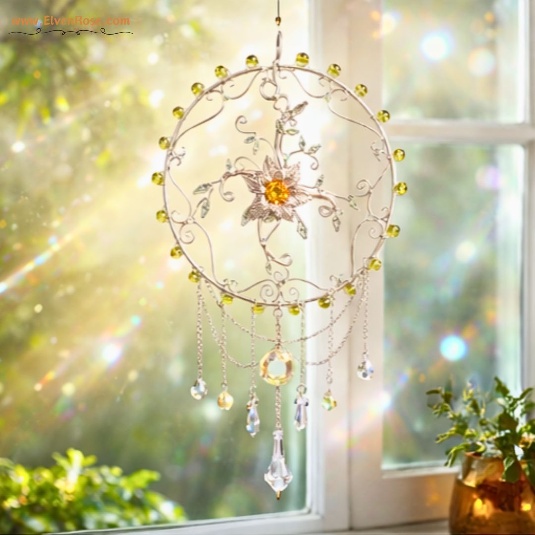 "Sunwoven Sigil of Thalirien" Elven Suncatcher Window Hanging - Elven Rose