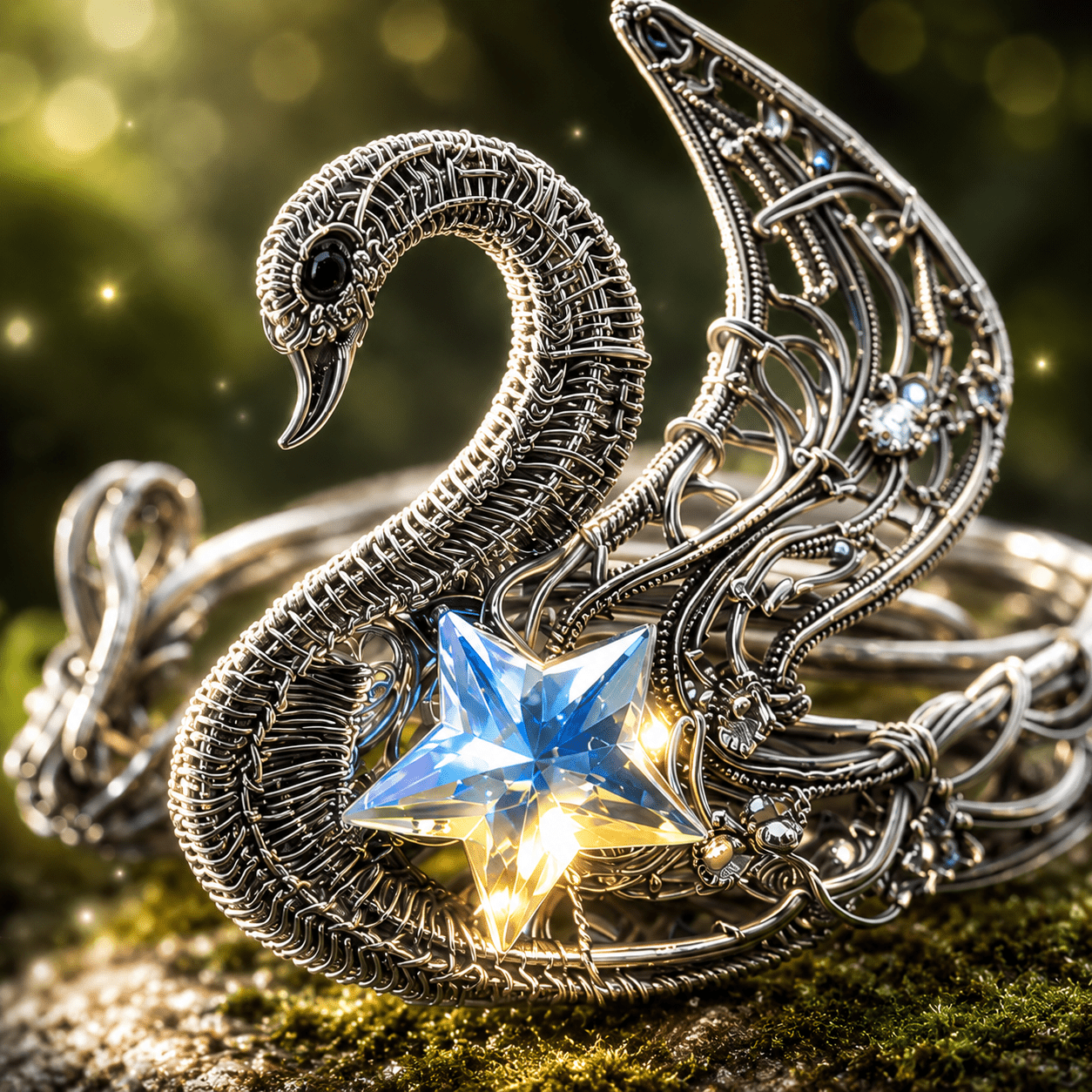 "Swan Ring" adjustable silver ring - Elven Rose