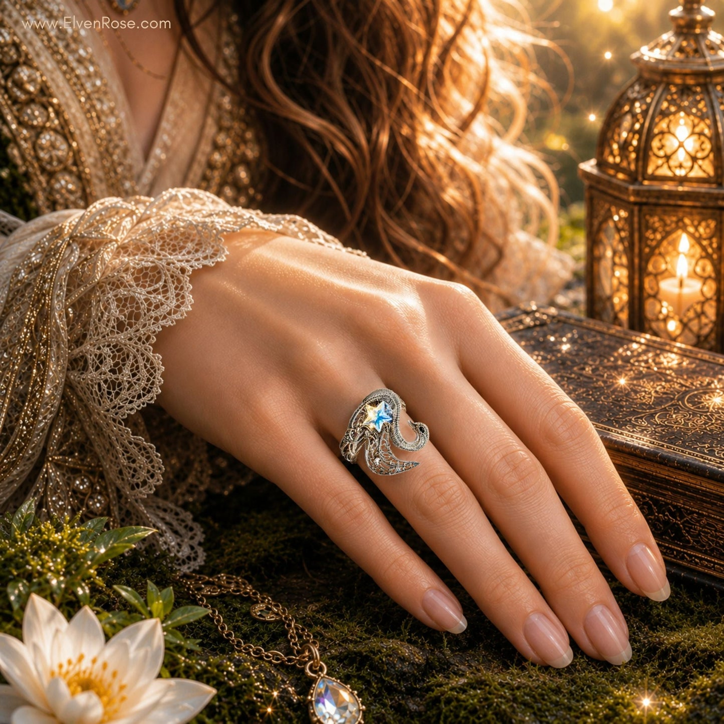 "Swan Ring" adjustable silver ring - Elven Rose