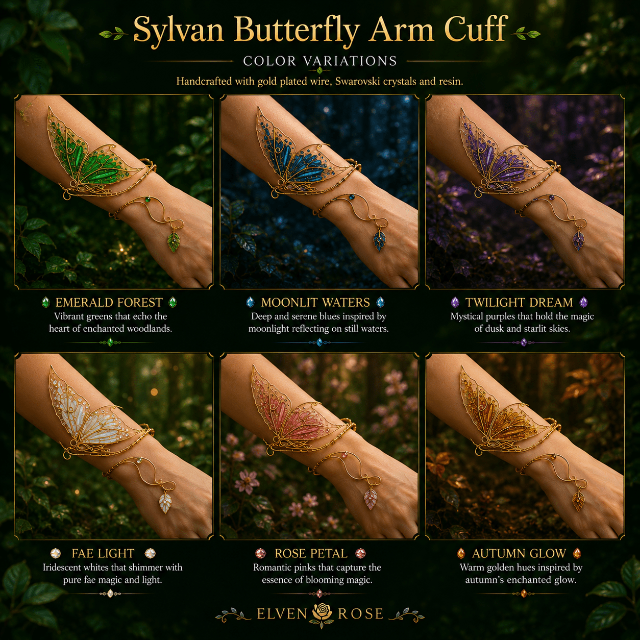 "Sylvan Butterfly Arm Cuff" Forest Fairy Bracelet - Elven Rose