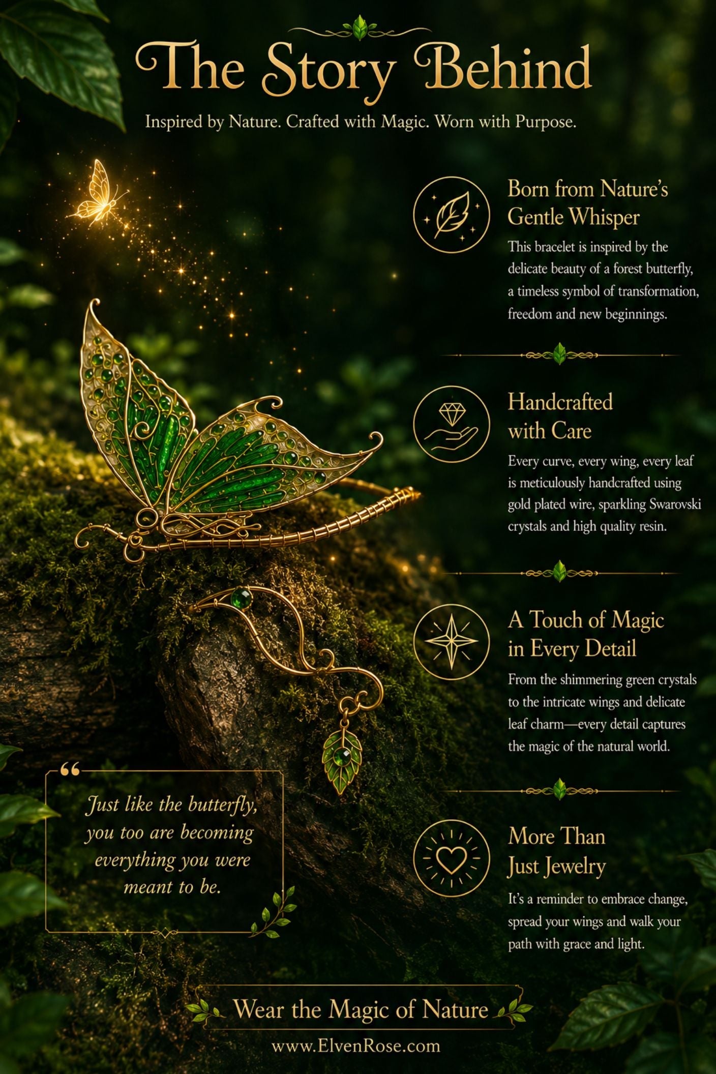 "Sylvan Butterfly Arm Cuff" Forest Fairy Bracelet - Elven Rose