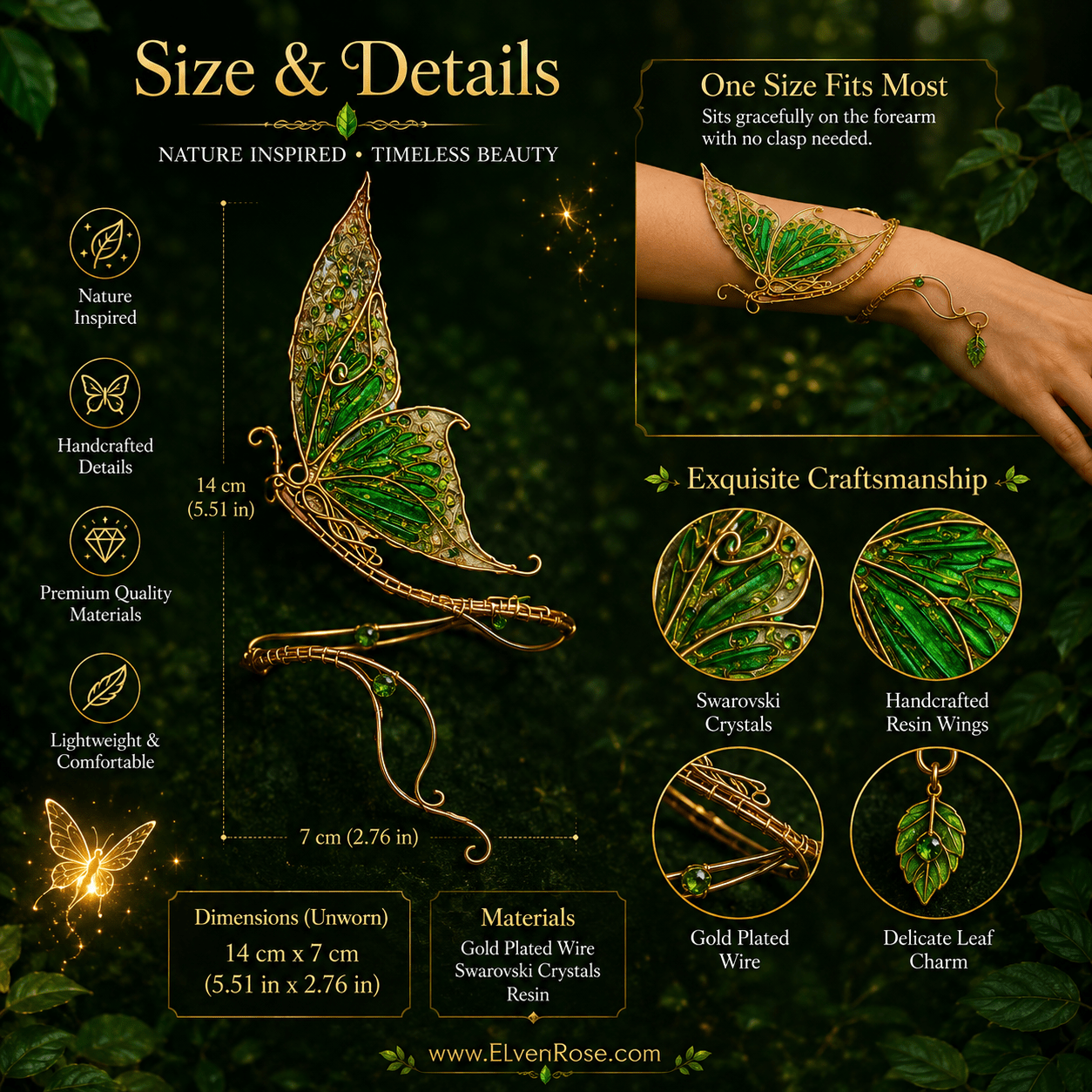 "Sylvan Butterfly Arm Cuff" Forest Fairy Bracelet - Elven Rose