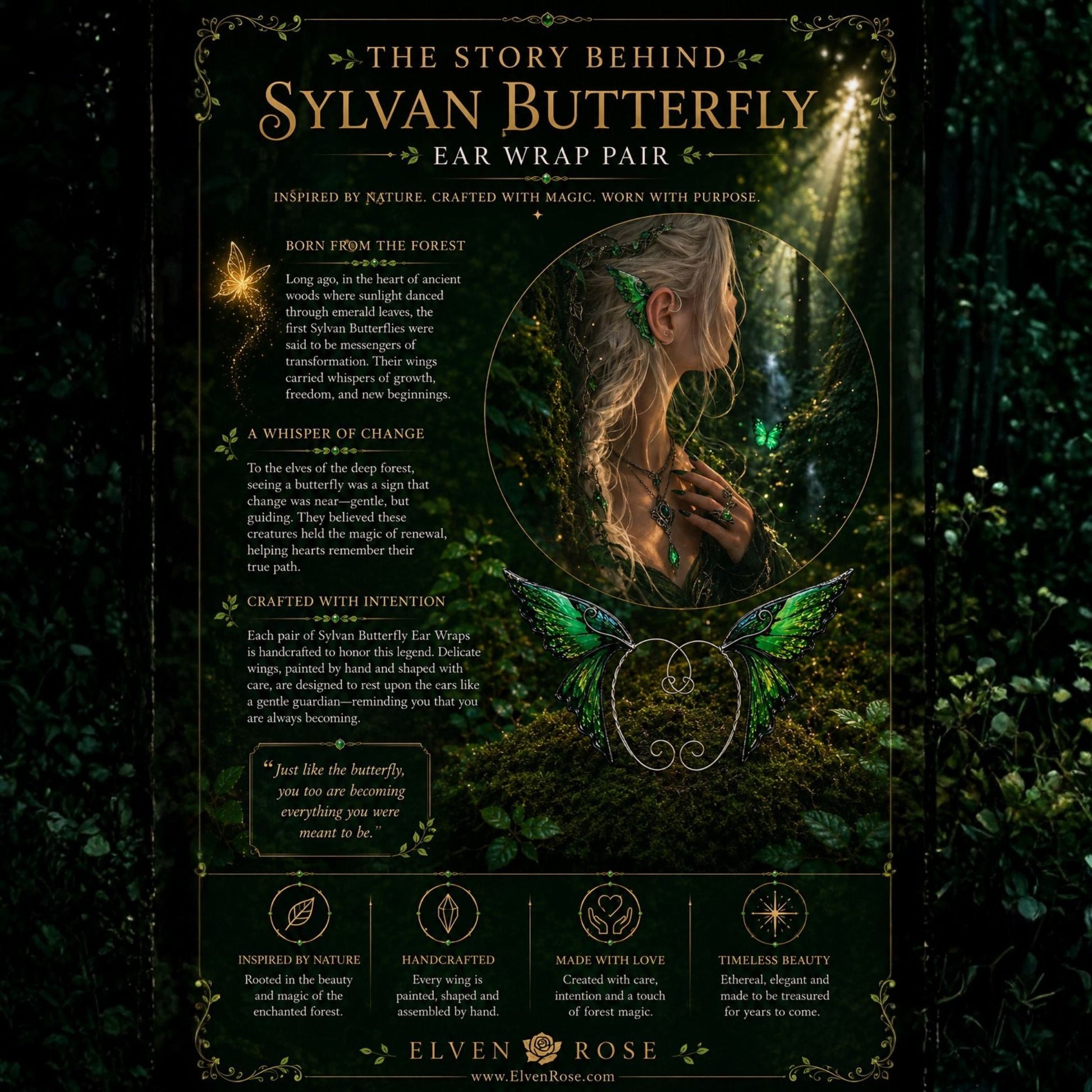 Sylvan Butterfly Ear Wrap Pair - Elven Rose