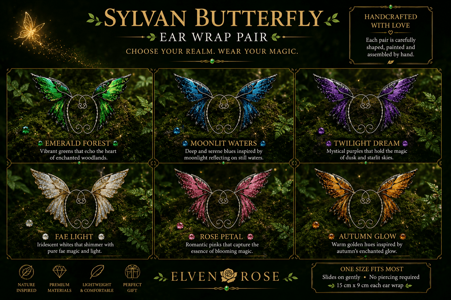 Sylvan Butterfly Ear Wrap Pair - Elven Rose