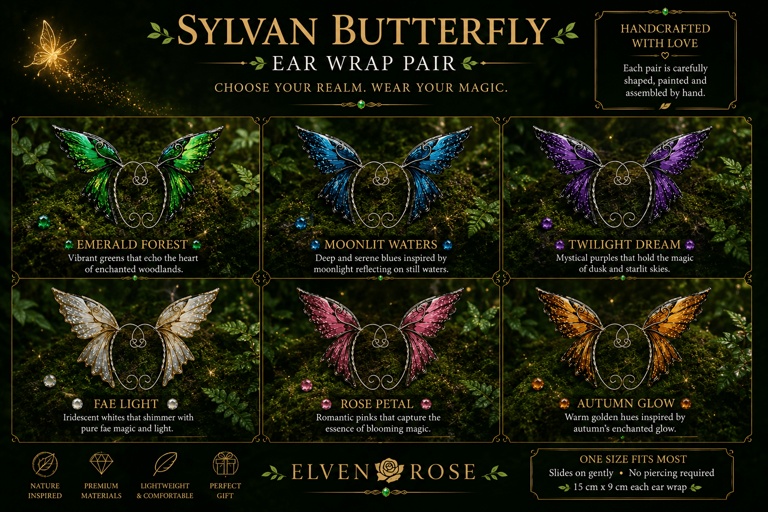 Sylvan Butterfly Ear Wrap Pair - Elven Rose