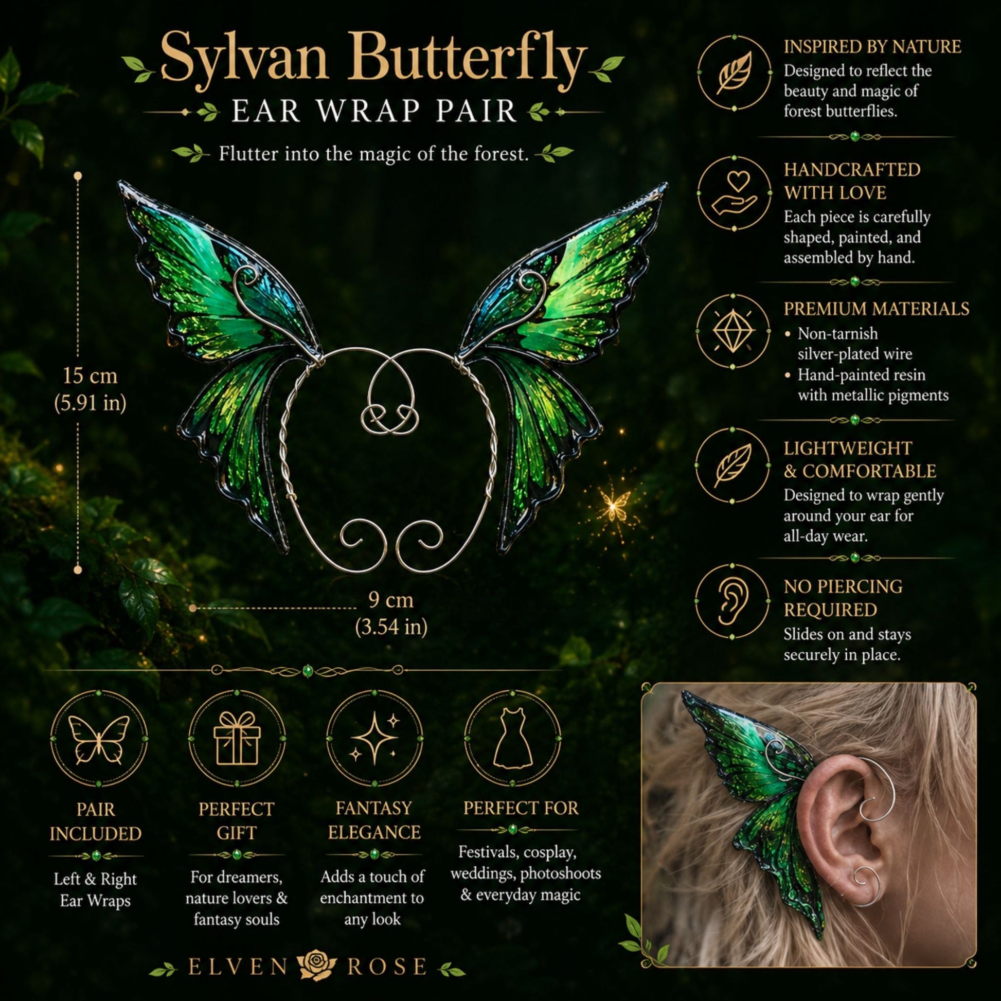 Sylvan Butterfly Ear Wrap Pair - Elven Rose