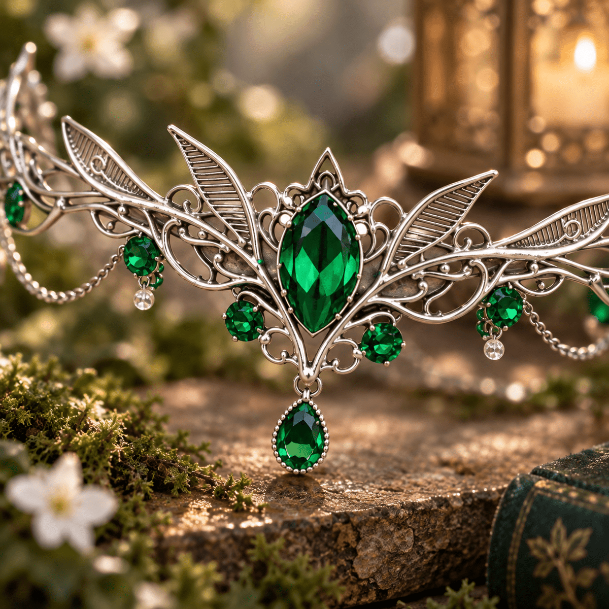 Sylvan Emerald Elven Tiara for Fantasy Weddings & Cosplay - Elven Rose
