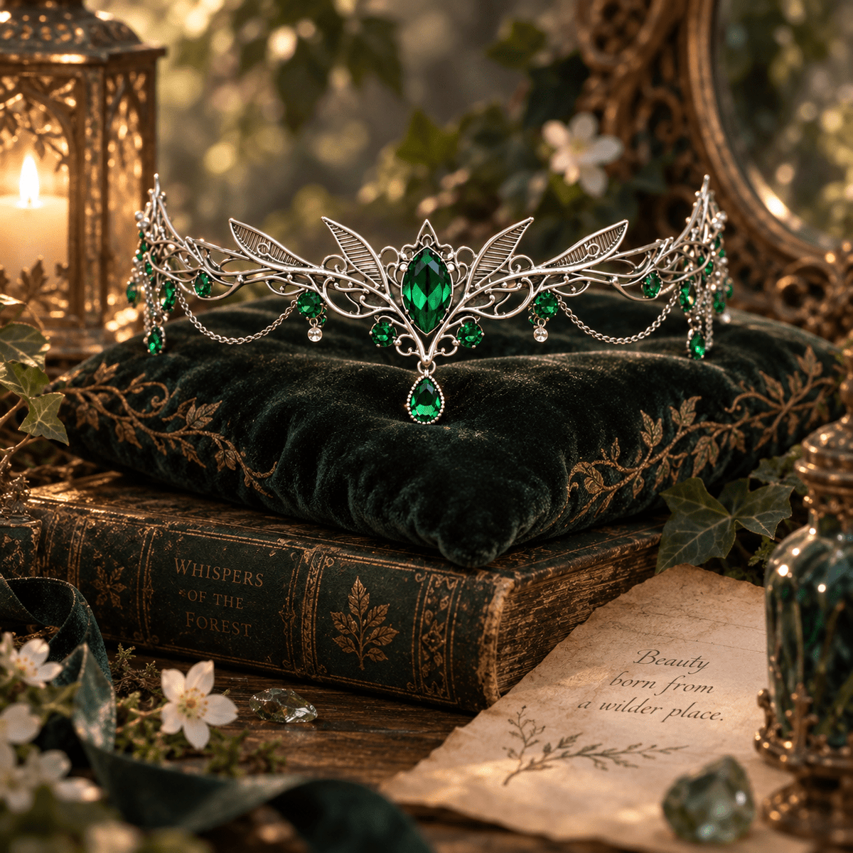Sylvan Emerald Elven Tiara for Fantasy Weddings & Cosplay - Elven Rose