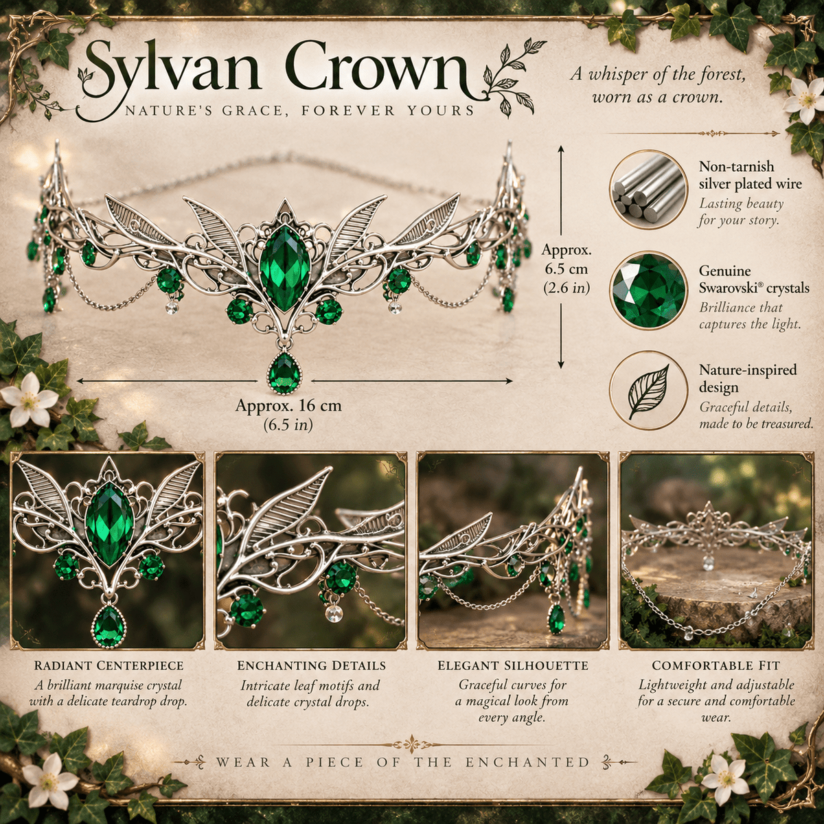 Sylvan Emerald Elven Tiara for Fantasy Weddings & Cosplay - Elven Rose
