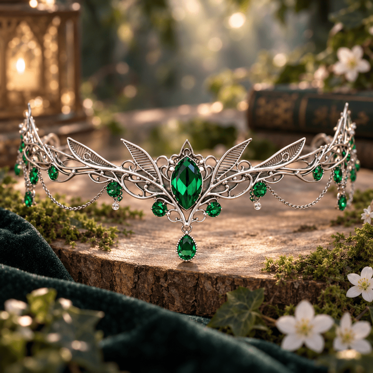 Sylvan Emerald Elven Tiara for Fantasy Weddings & Cosplay - Elven Rose