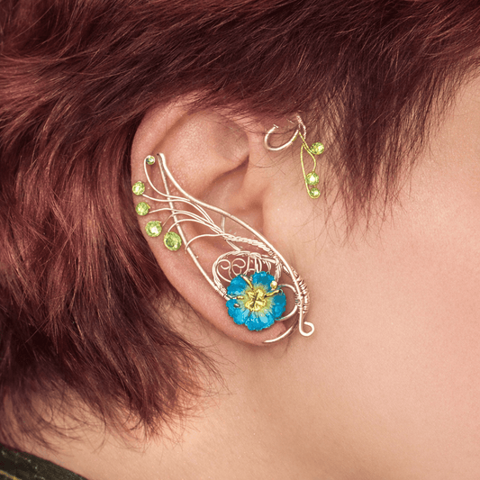 Sylvaria Bloom – Elven Ear Wrap Pair with Blue Flower - Elven Rose