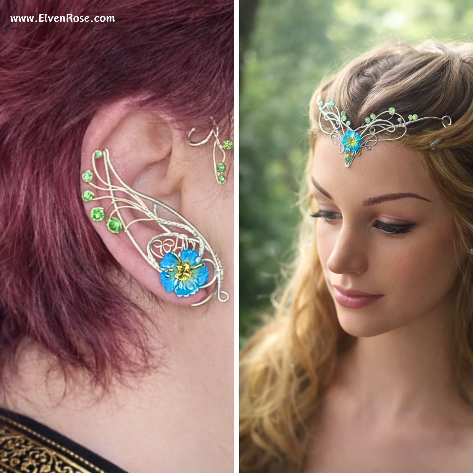 Sylvaria Bloom – Elven Silver Tiara with Blue Flower - Elven Rose