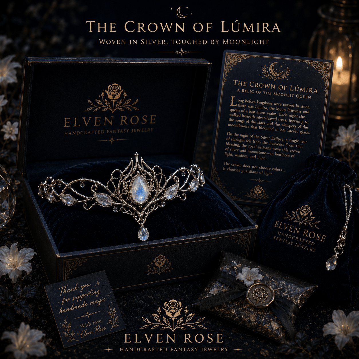 The Crown of Lúmira – Moonlit Elven Crown - Elven Rose