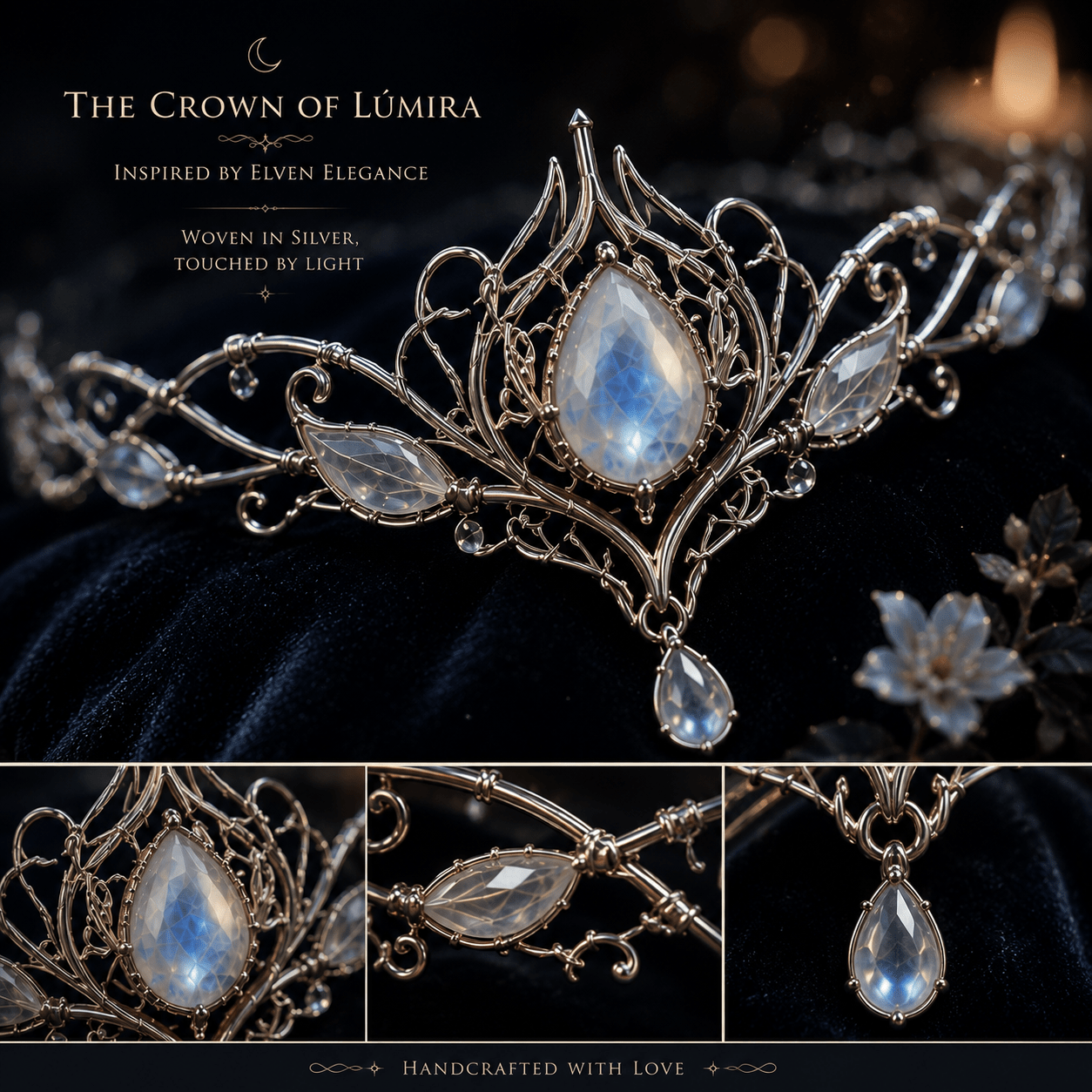The Crown of Lúmira – Moonlit Elven Crown - Elven Rose