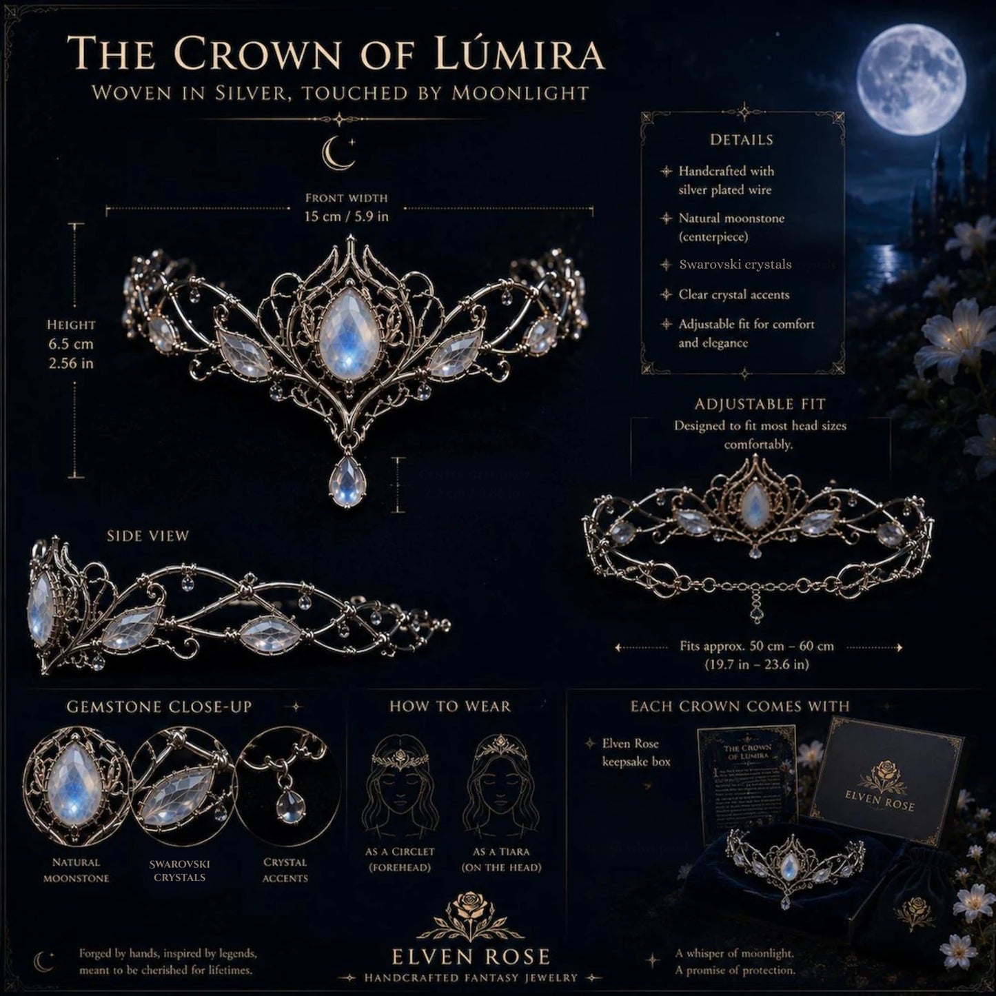 The Crown of Lúmira – Moonlit Elven Crown - Elven Rose