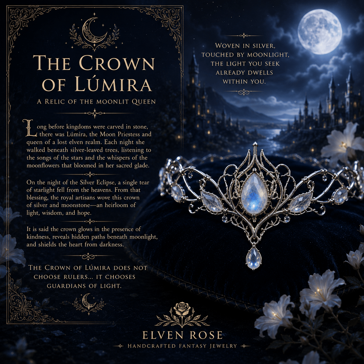 The Crown of Lúmira – Moonlit Elven Crown - Elven Rose