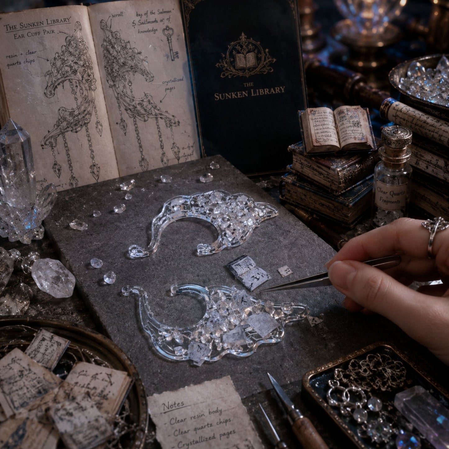 The Sunken Library — Fantasy Ear Cuff Pair - Elven Rose