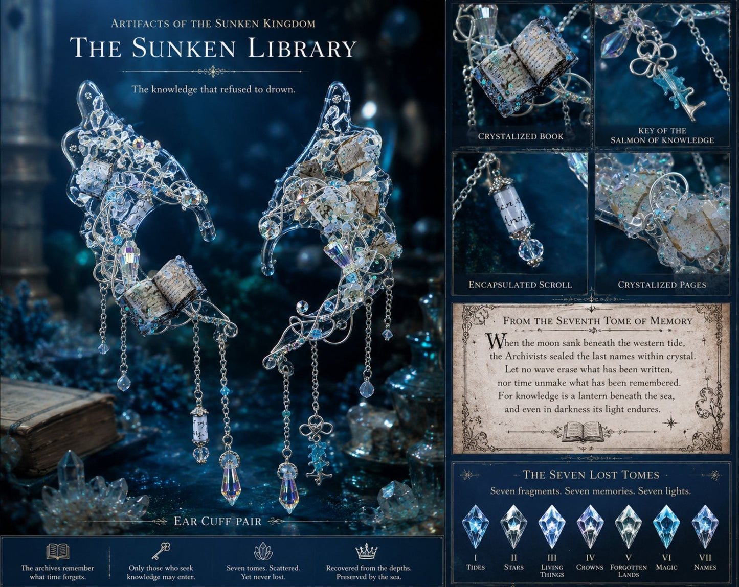 The Sunken Library — Fantasy Ear Cuff Pair - Elven Rose