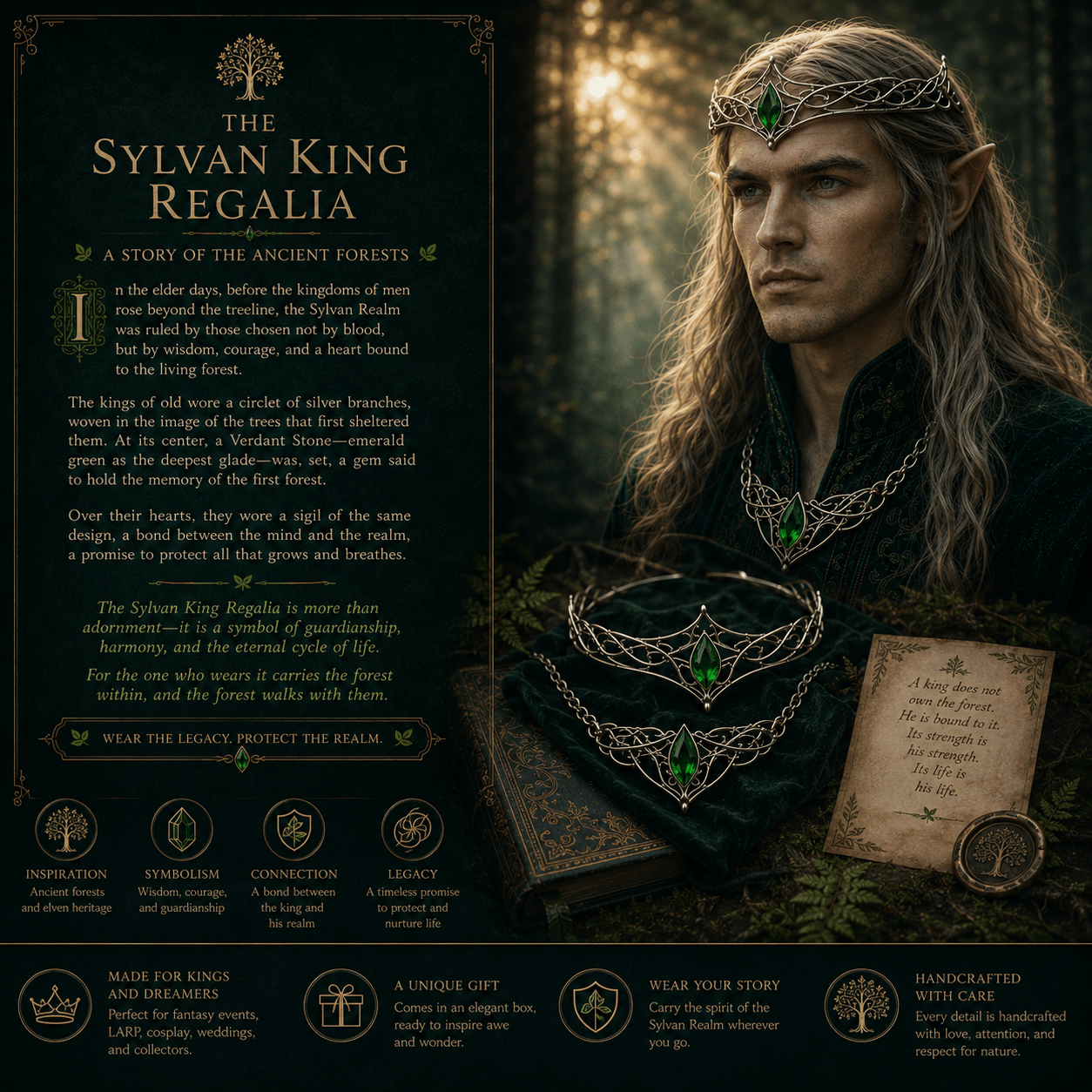 The Sylvan King Regalia – Elven Crown & Necklace Set for Men - Elven Rose