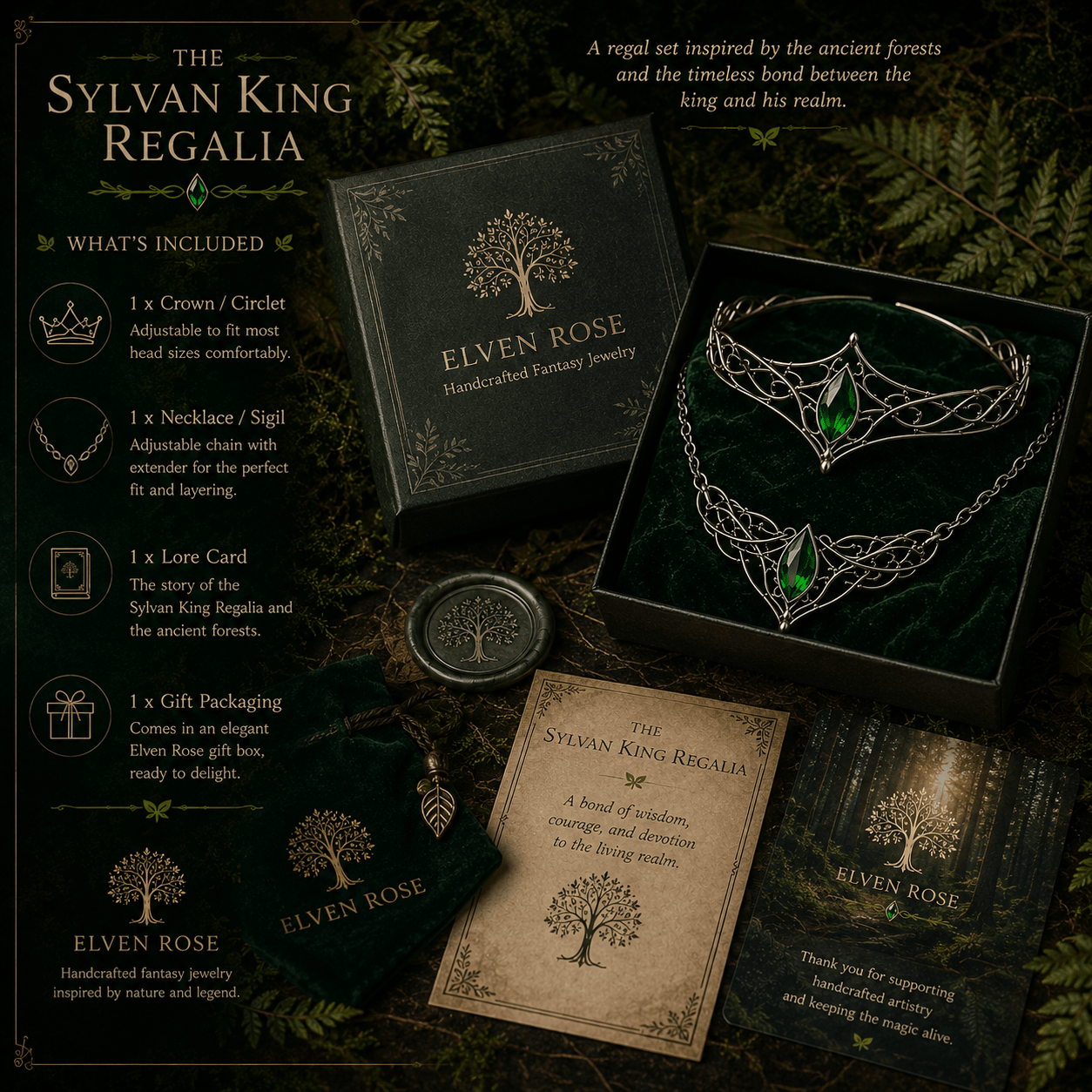 The Sylvan King Regalia – Elven Crown & Necklace Set for Men - Elven Rose