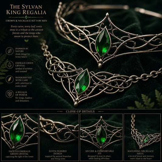 The Sylvan King Regalia – Elven Crown & Necklace Set for Men - Elven Rose