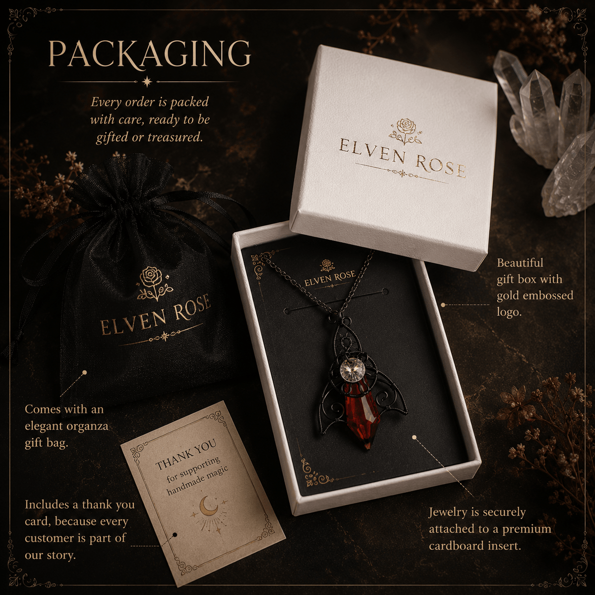 Twilight Talisman Pendant – Gothic Elven Crystal Necklace - Elven Rose
