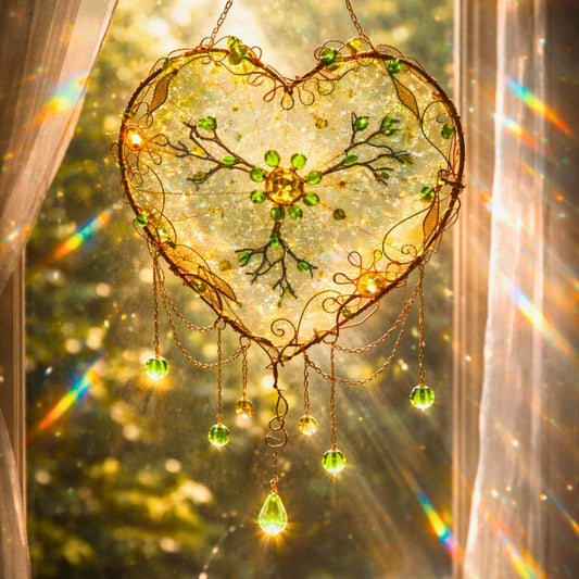Veilroot Heart – Tree of Life Suncatcher - Elven Rose
