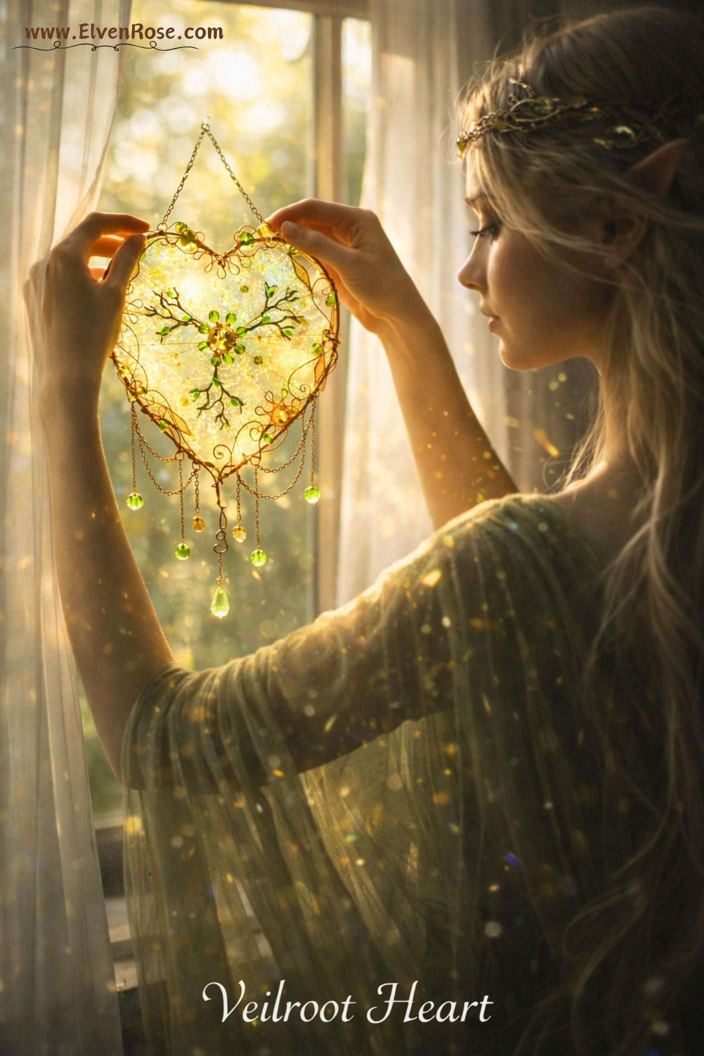 Veilroot Heart – Tree of Life Suncatcher - Elven Rose