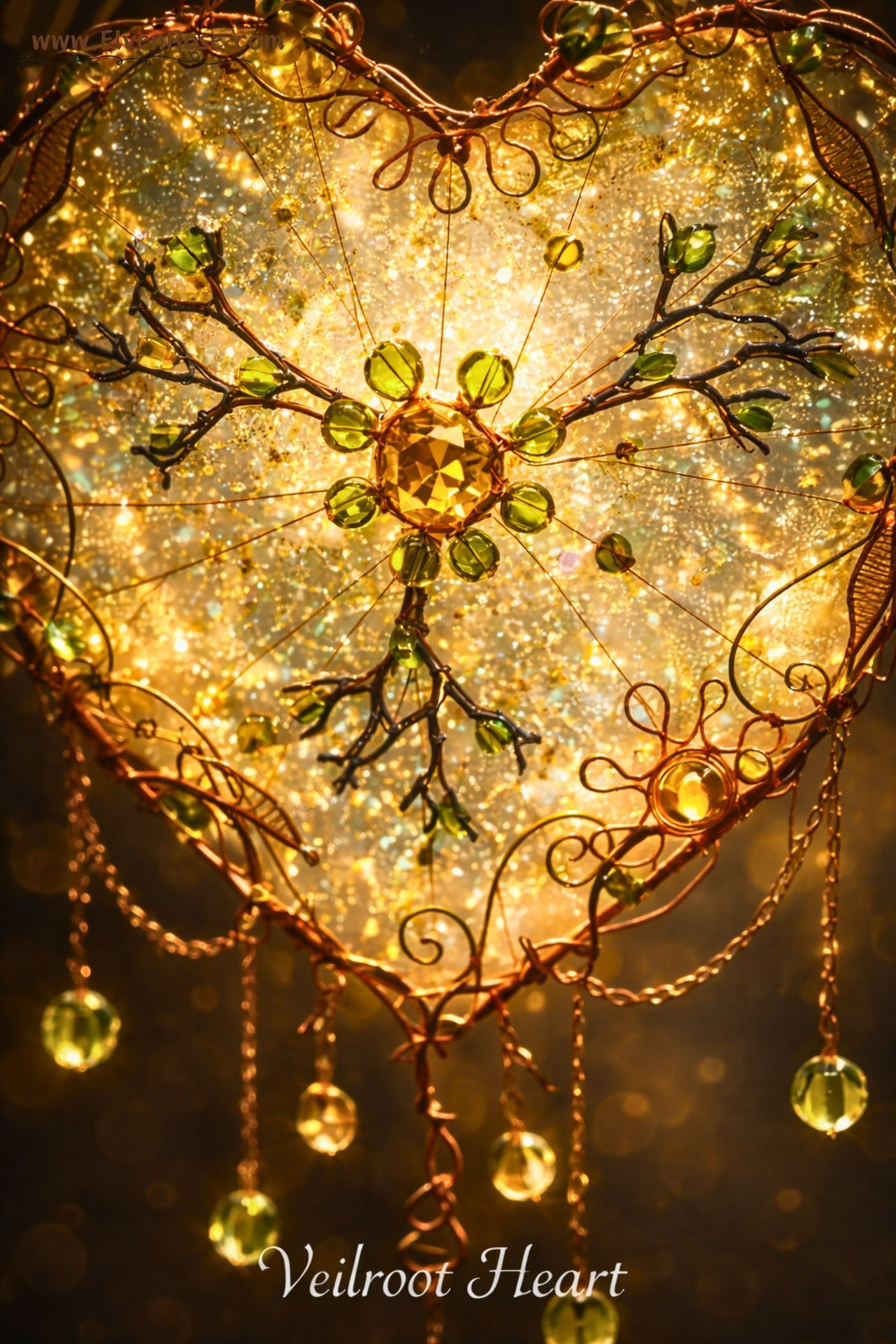 Veilroot Heart – Tree of Life Suncatcher - Elven Rose
