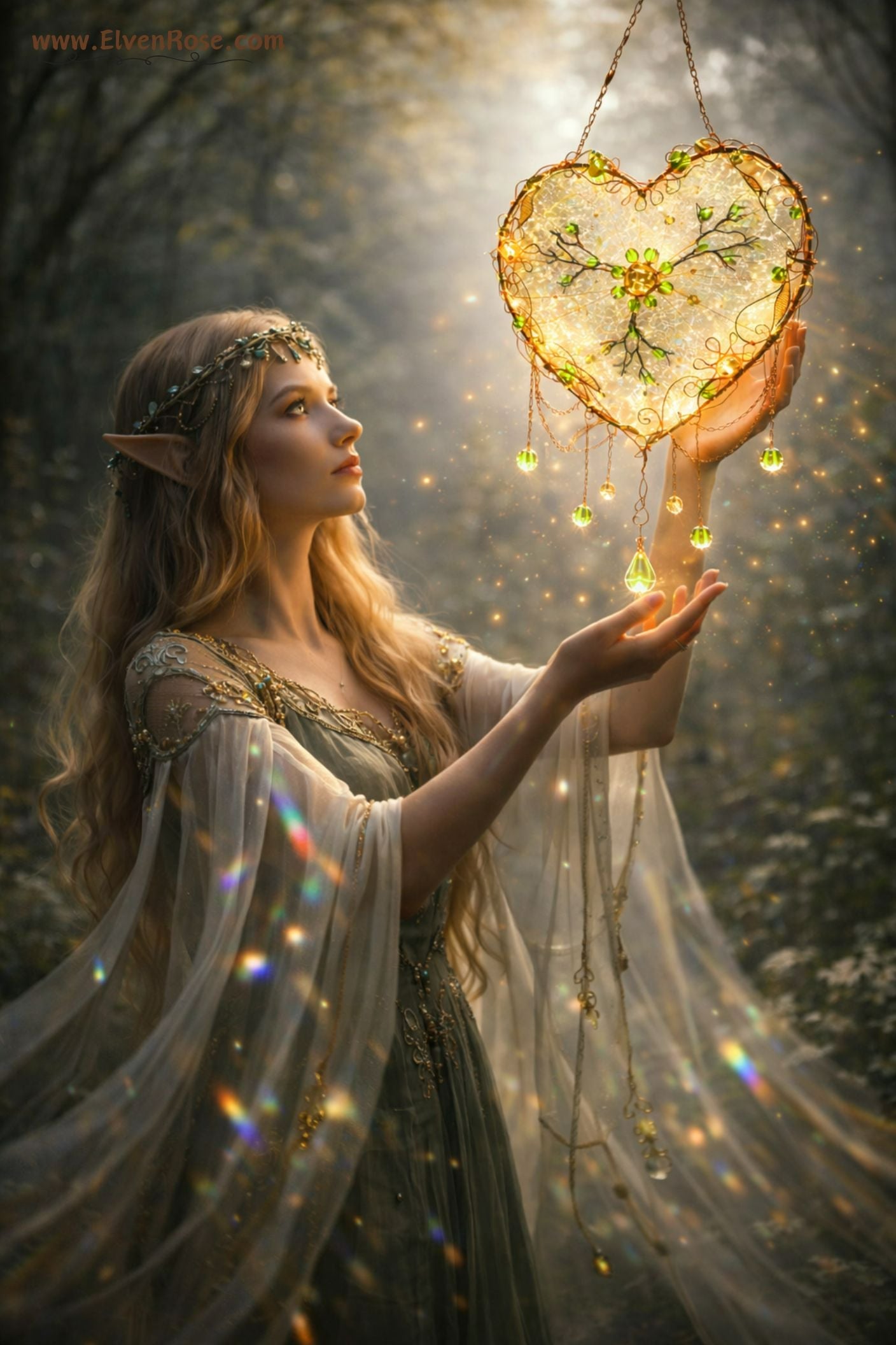 Veilroot Heart – Tree of Life Suncatcher - Elven Rose