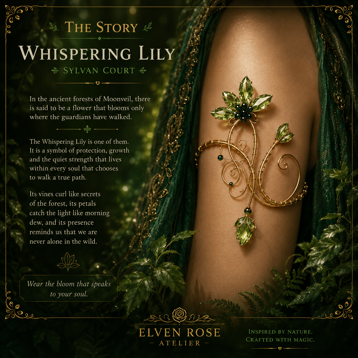 Whispering Lily Arm Cuff - Elven Rose