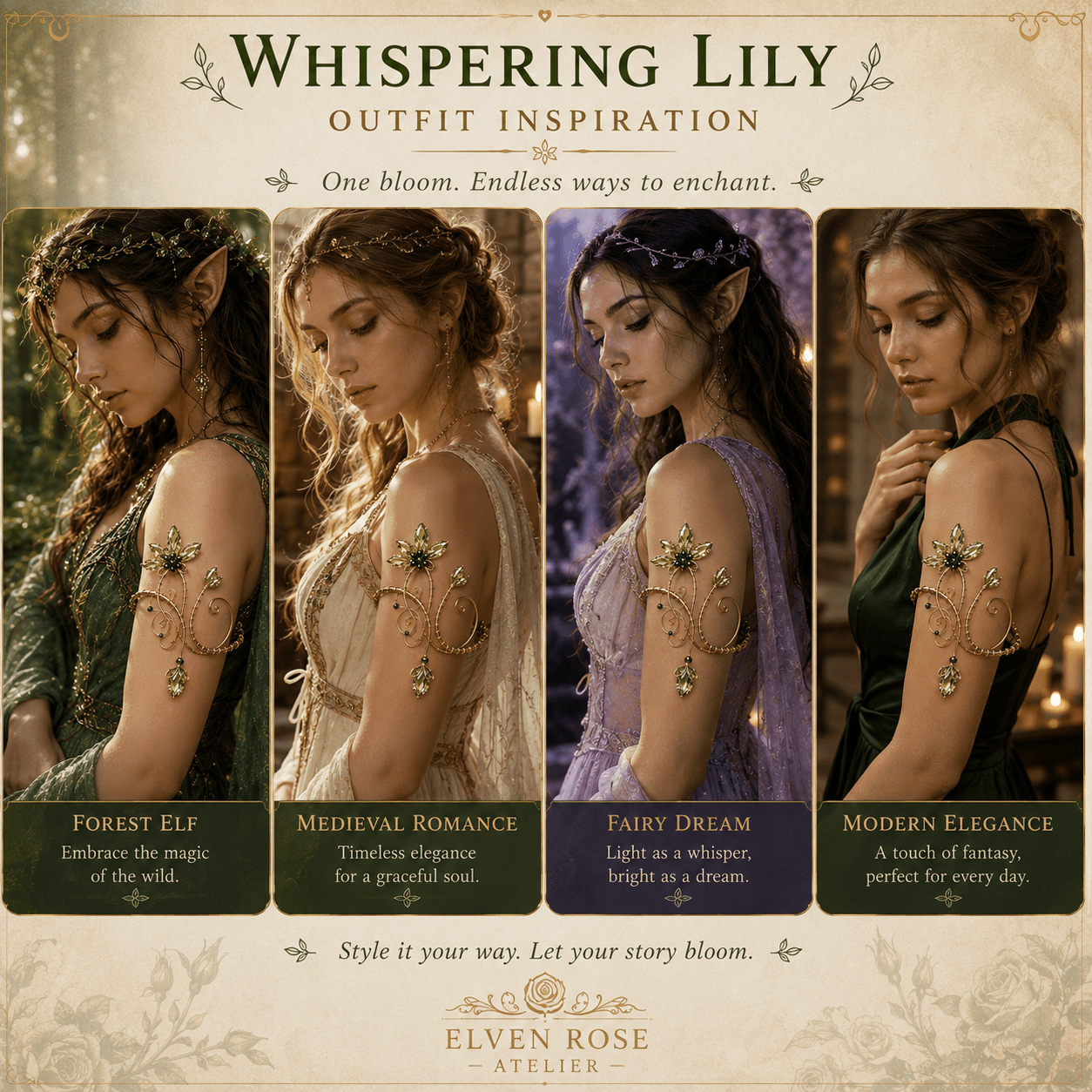 Whispering Lily Arm Cuff - Elven Rose