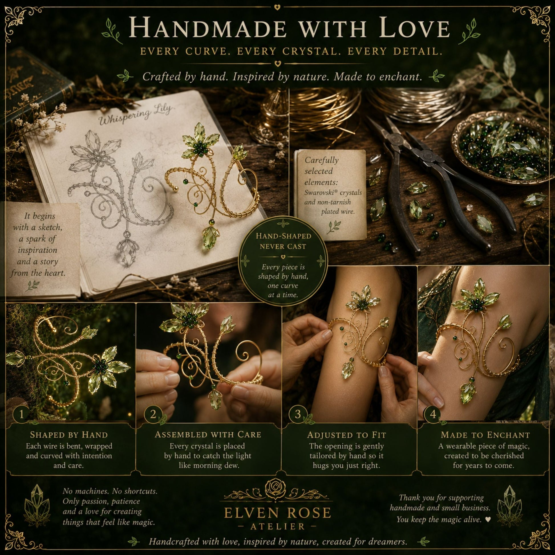 Whispering Lily Arm Cuff - Elven Rose