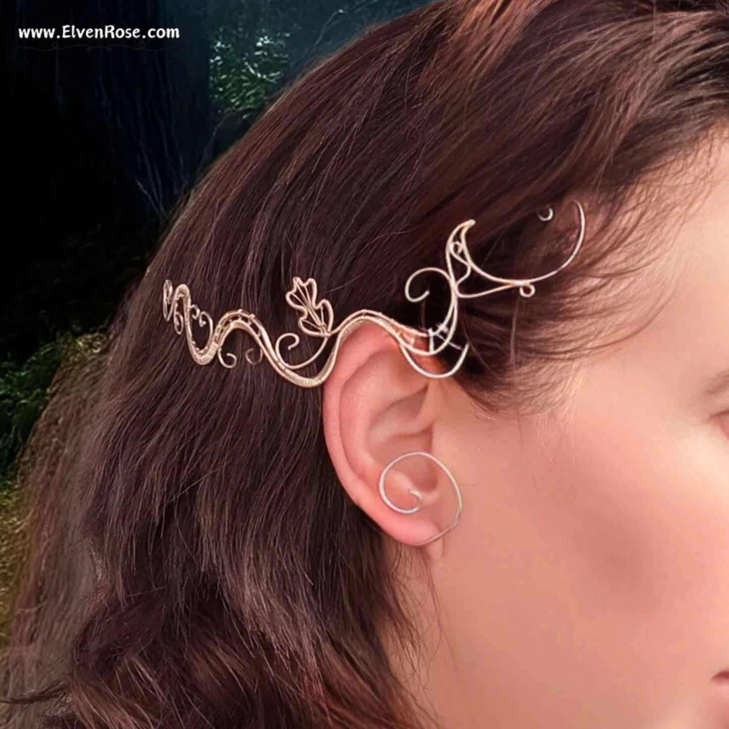 "Whispering Vines" Fantasy Ear Wrap Earring - Elven Rose