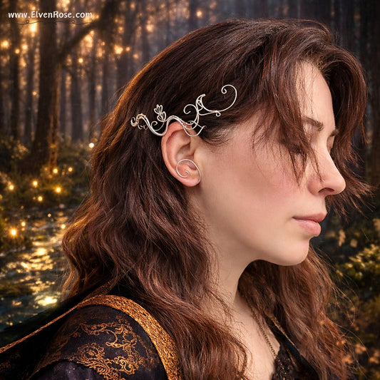"Whispering Vines" Fantasy Ear Wrap Earring - Elven Rose