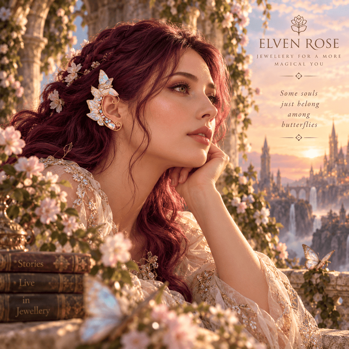 Whispering Wings Butterfly Ear Cuffs - Elven Rose
