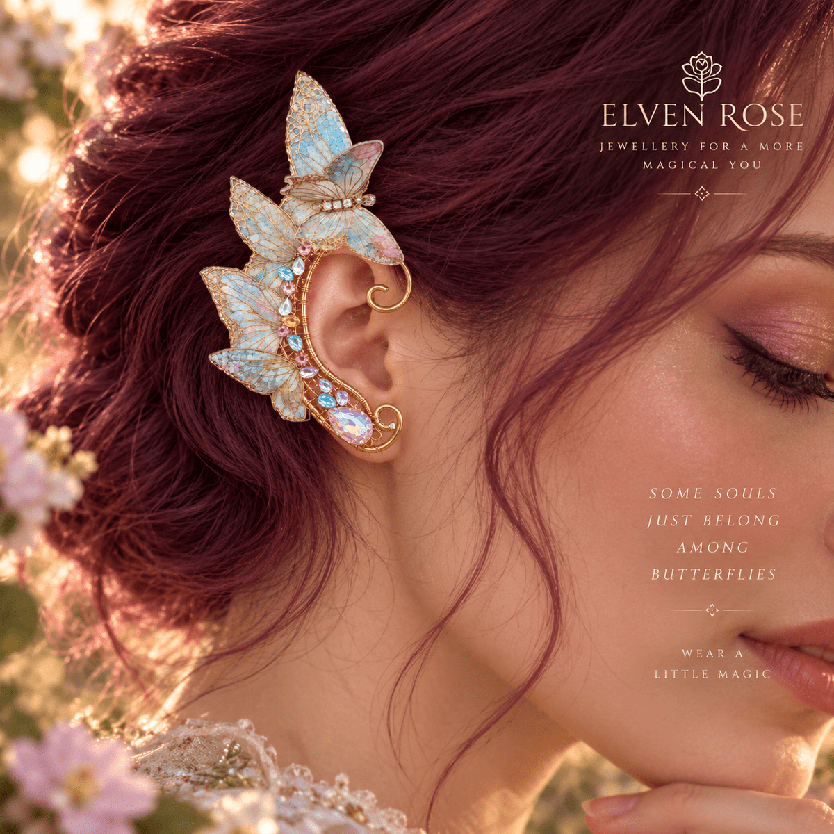 Whispering Wings Butterfly Ear Cuffs - Elven Rose