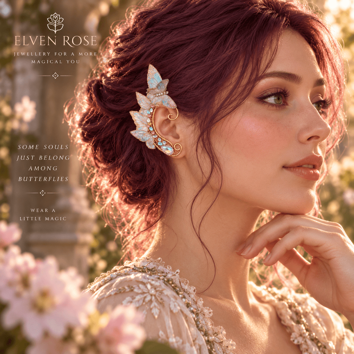 Whispering Wings Butterfly Ear Cuffs - Elven Rose