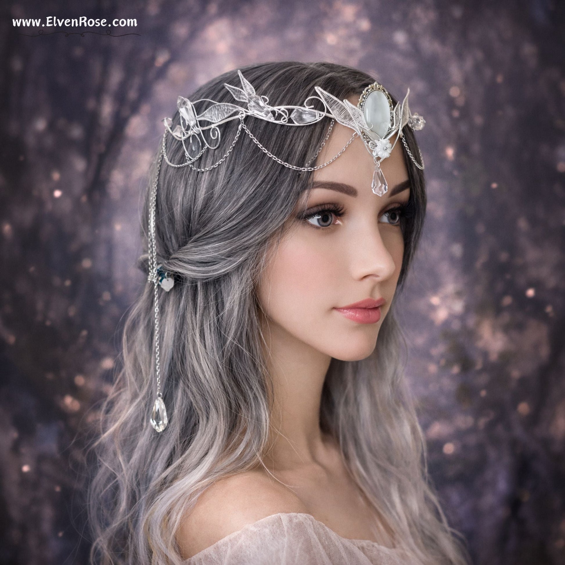 White Elegance Tiara - Elven Rose