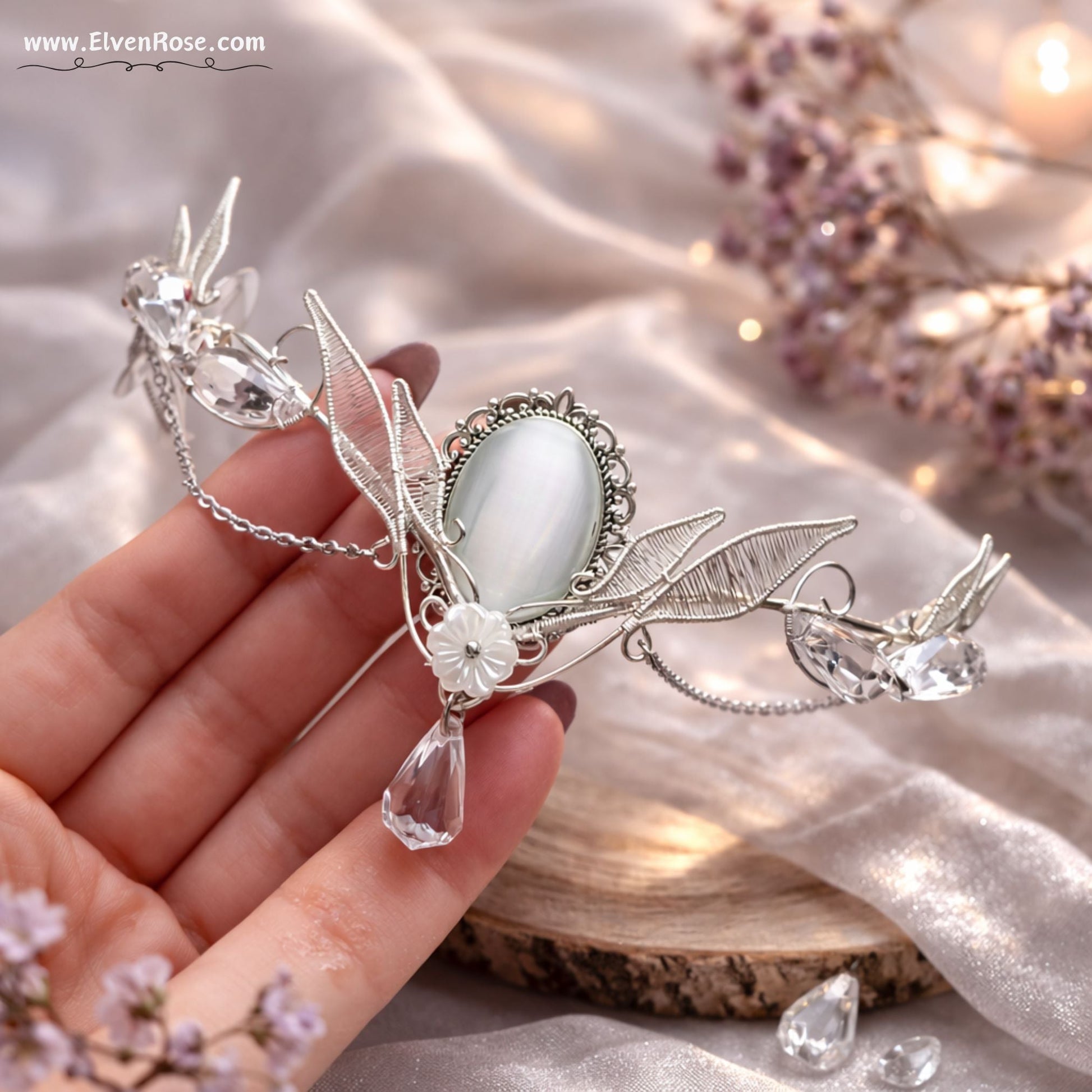 White Elegance Tiara - Elven Rose