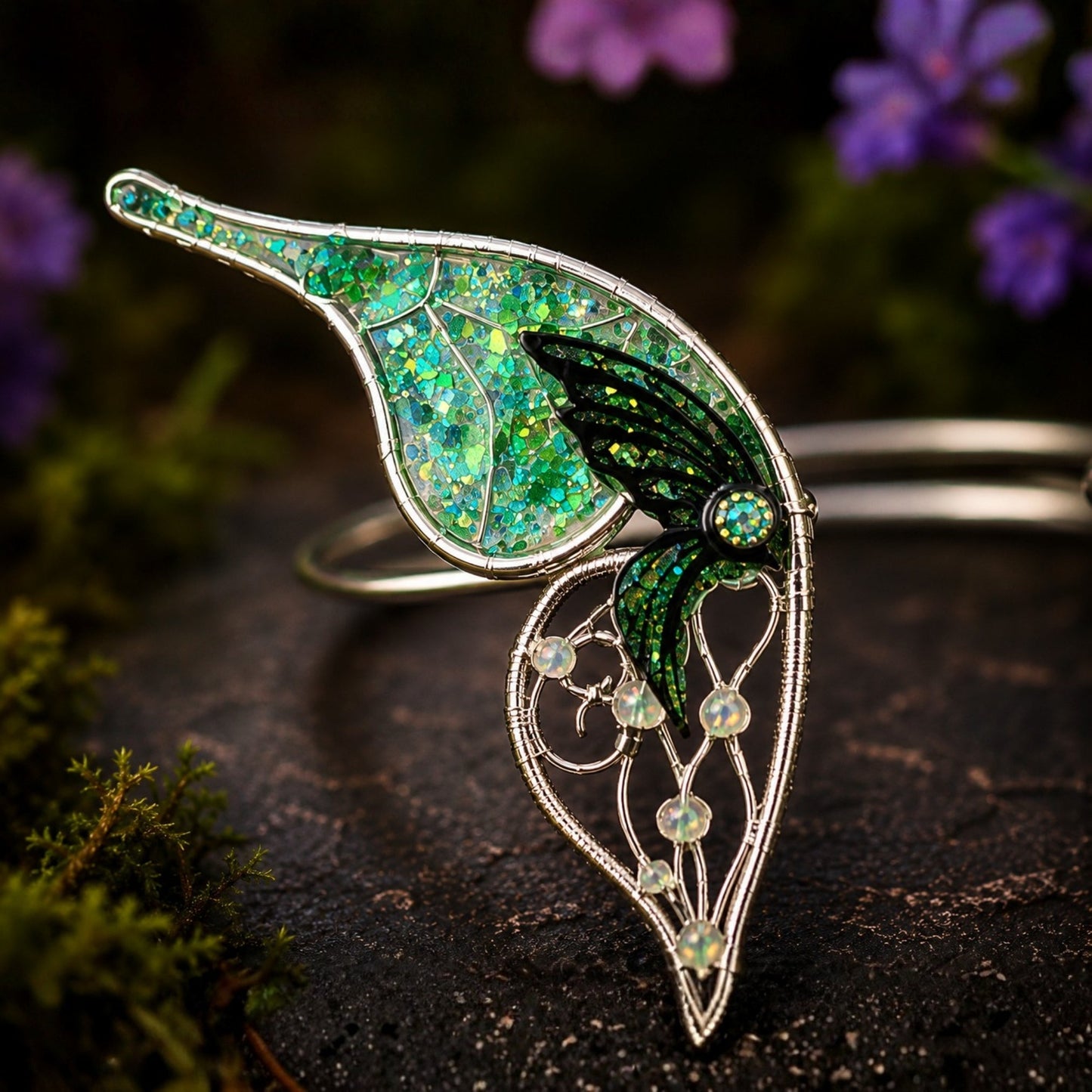 Wings of the Glimmerwood – Fantasy Butterfly Wing Cuff Bracelet - Elven Rose