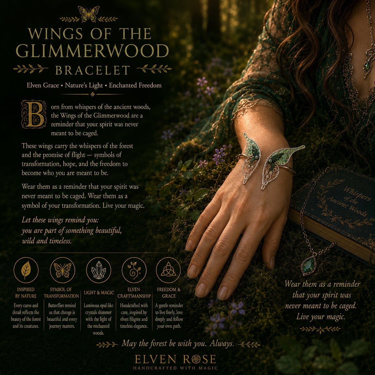 Wings of the Glimmerwood – Fantasy Butterfly Wing Cuff Bracelet - Elven Rose