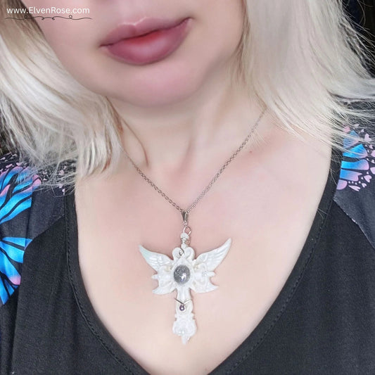 "Winter Angel" Fantasy Resin Pendant - Elven Rose
