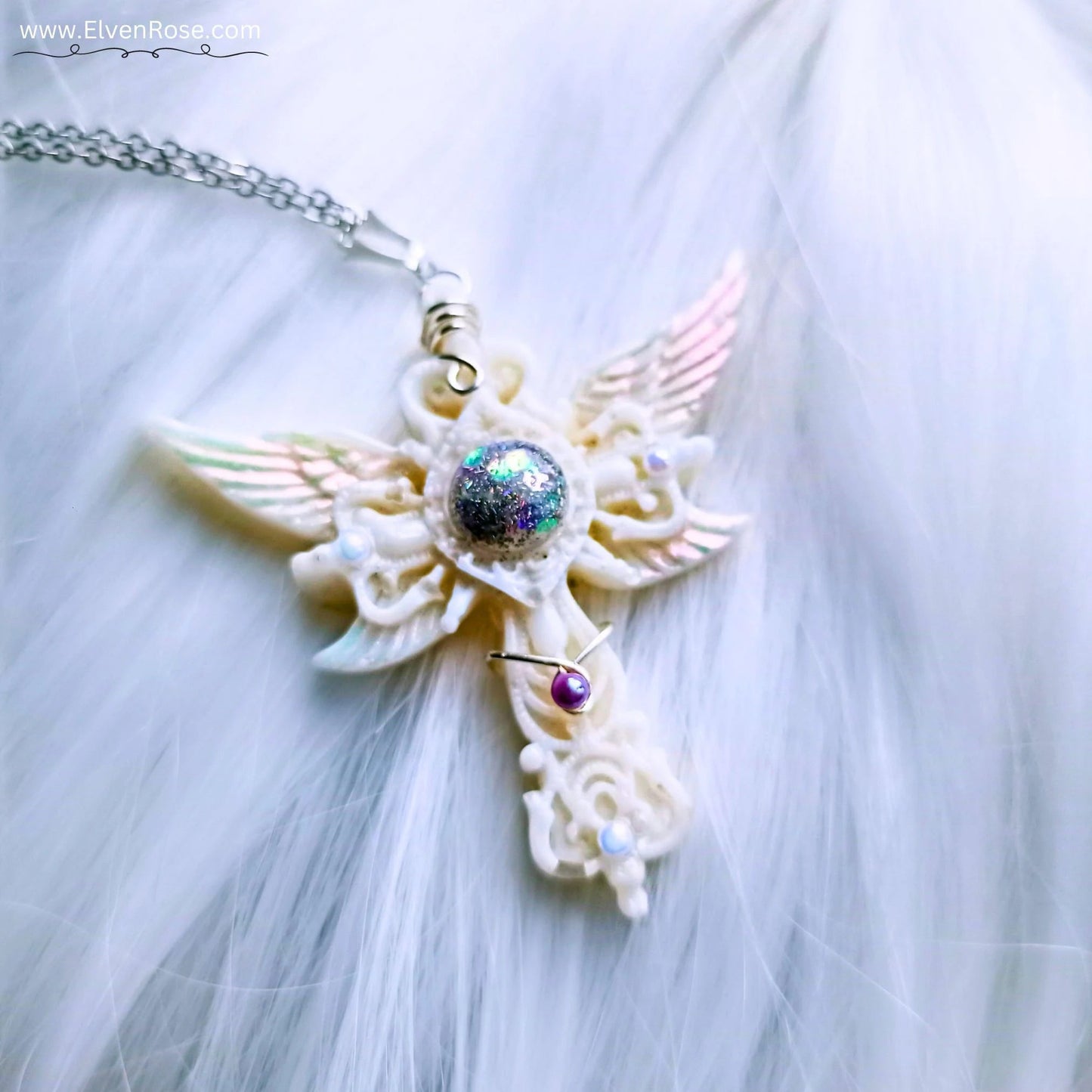 "Winter Angel" Fantasy Resin Pendant - Elven Rose