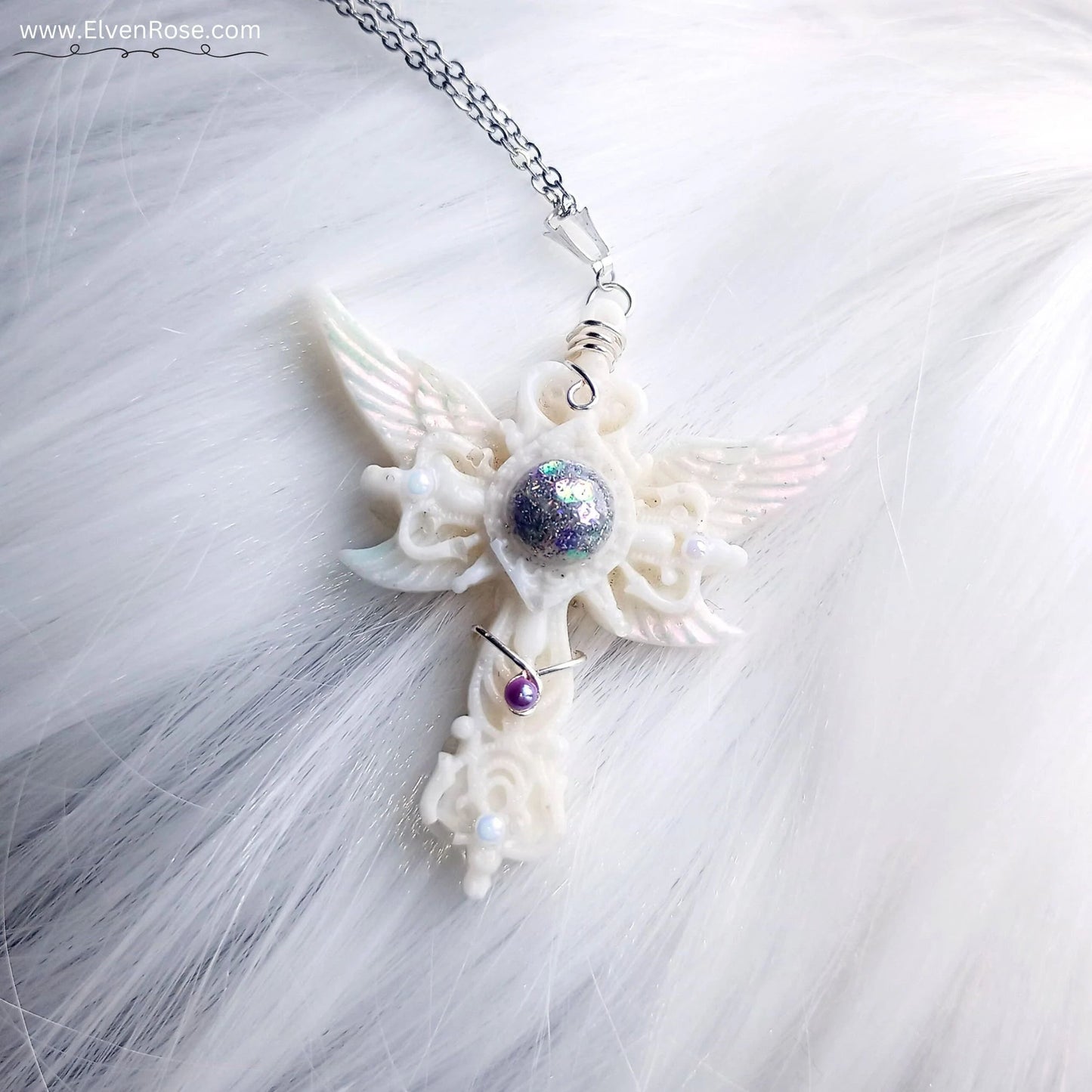 "Winter Angel" Fantasy Resin Pendant - Elven Rose